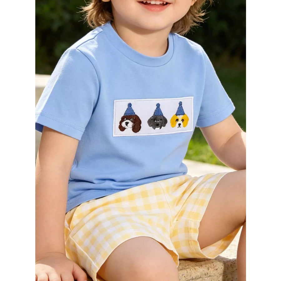 Children’s Puppy Round Neck Tee and Shorts Set Sky Blue / 6-12M Apparel and Accessories
