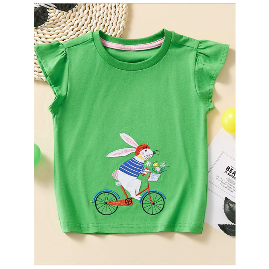 Children’s Rabbit Embroidered Cap Sleeve T-Shirt Green / 3Y Apparel and Accessories