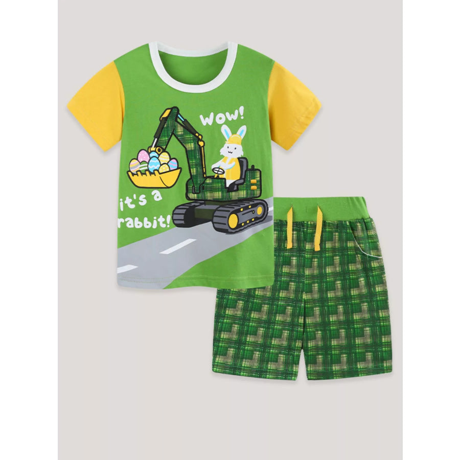 Children’s Rabbit Excavator Print Tee and Shorts Set Apparel and Accessories