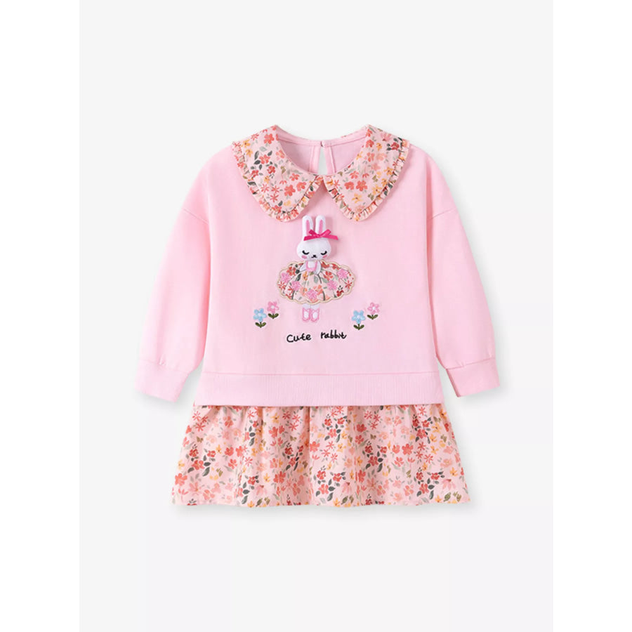 Children’s Rabbit Floral Sweatshirt Dress Blush Pink / 2Y Apparel and Accessories