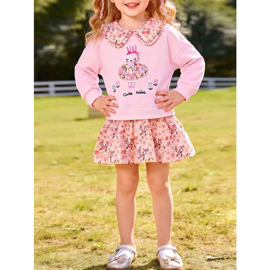 Children’s Rabbit Floral Sweatshirt Dress Blush Pink / 2Y Apparel and Accessories