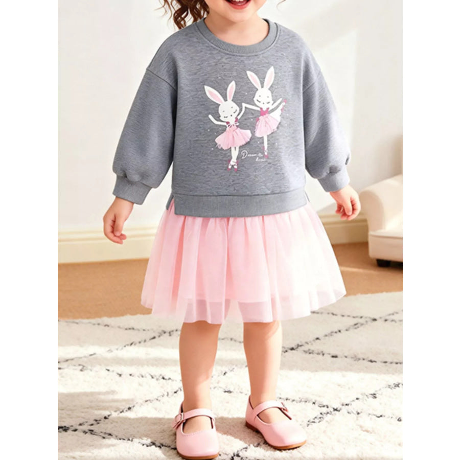 Children’s Rabbit Sweatshirt Tulle Tutu Dress Gray / 2Y Apparel and Accessories