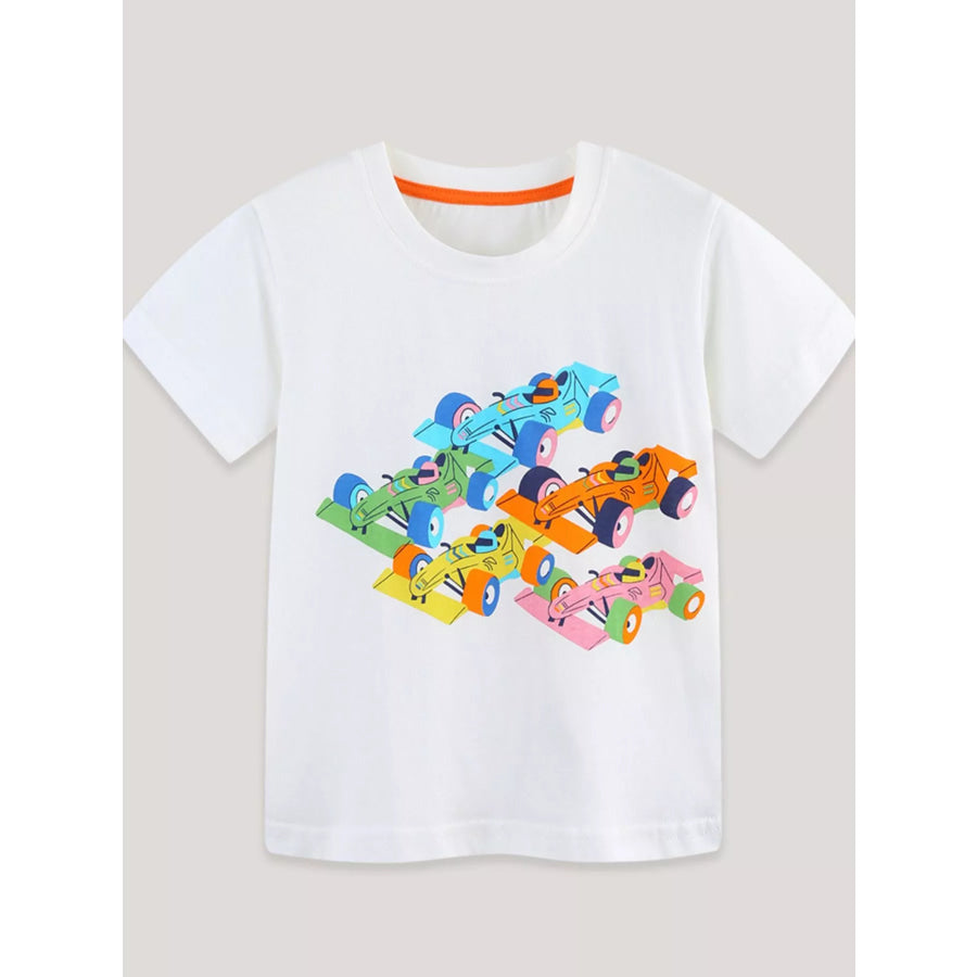 Children’s Racing Car Graphic Round Neck T-Shirt Apparel and Accessories