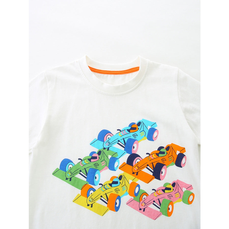 Children’s Racing Car Graphic Round Neck T-Shirt Apparel and Accessories