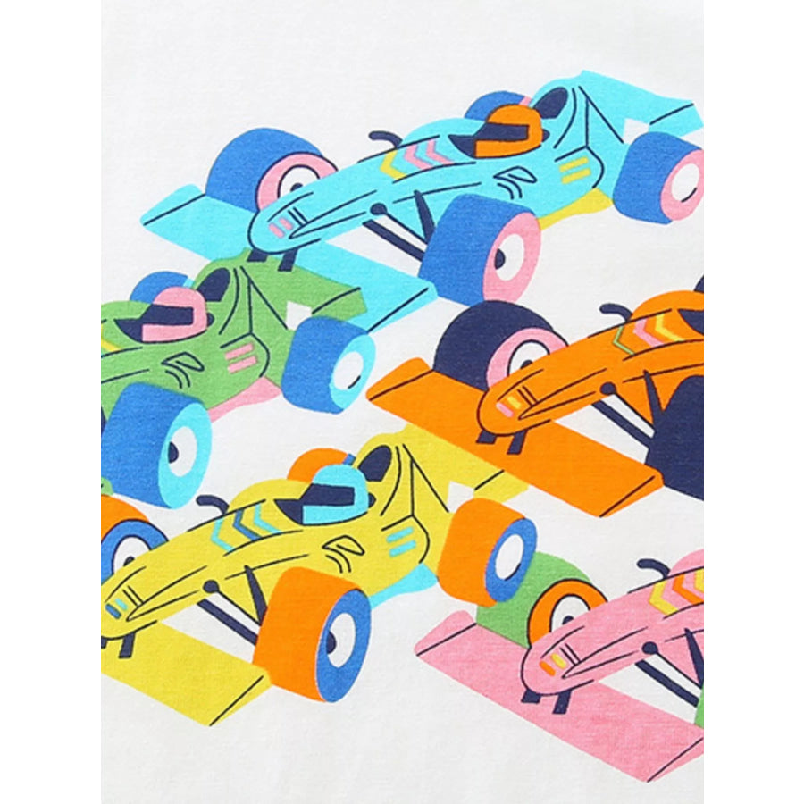 Children’s Racing Car Graphic Round Neck T-Shirt Apparel and Accessories