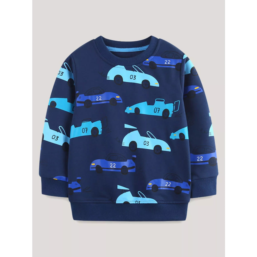 Children’s Racing Car Print Long Sleeve Sweatshirt Navy / 2Y Apparel and Accessories