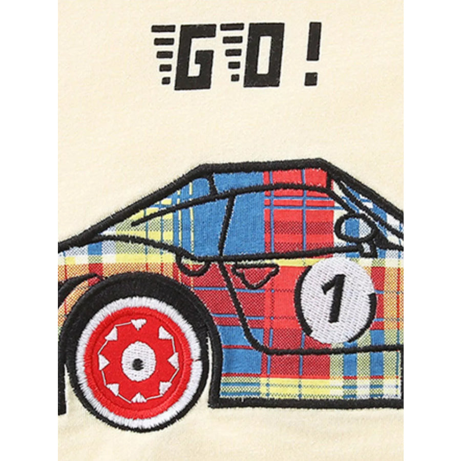 Children’s Racing Car Print T-Shirt and Plaid Shorts Set Apparel and Accessories