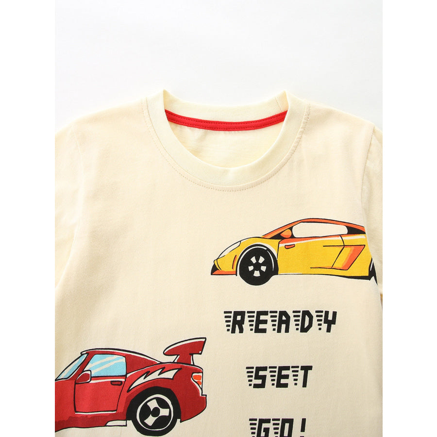 Children’s Racing Car Print T-Shirt and Plaid Shorts Set Apparel and Accessories