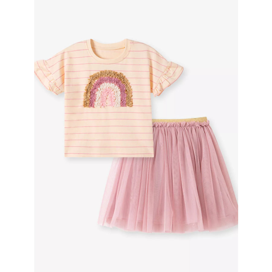 Children’s Rainbow Applique T-Shirt and Tulle Skirt Set Apparel and Accessories