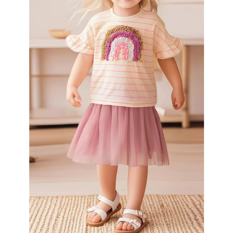 Children’s Rainbow Applique T-Shirt and Tulle Skirt Set Watermelon pink / 2Y Apparel and Accessories