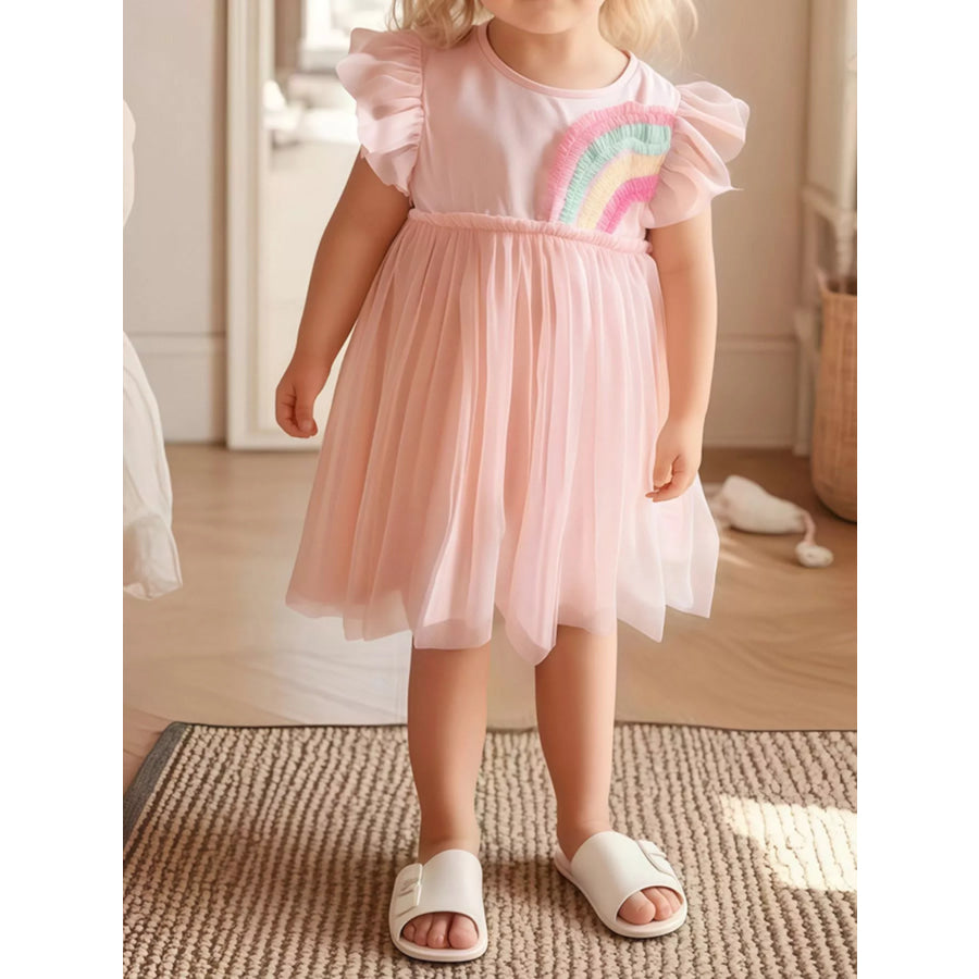 Children’s Rainbow Applique Tulle Dress Watermelon pink / 5Y Apparel and Accessories