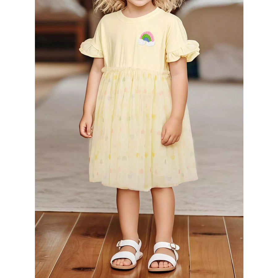 Children’s Rainbow Applique Tulle Layered Dress Beige / 2Y Apparel and Accessories
