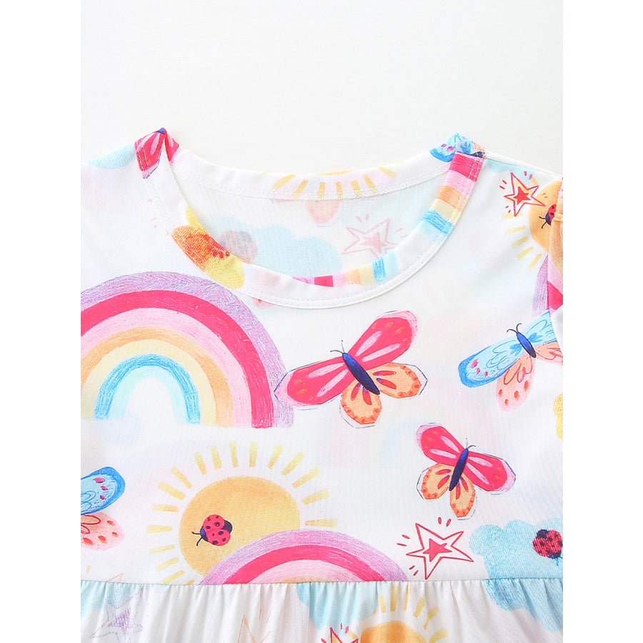 Children’s Rainbow Butterfly Print Casual Dress Apparel and Accessories