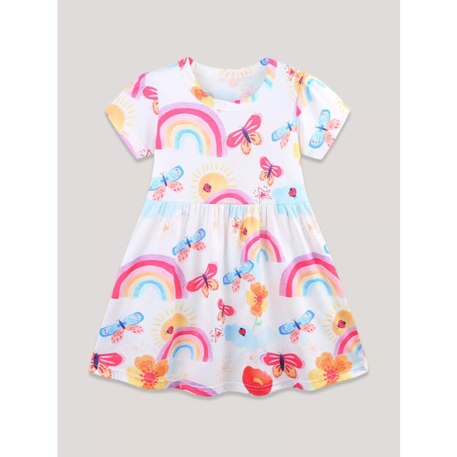 Children’s Rainbow Butterfly Print Casual Dress White / 3Y Apparel and Accessories