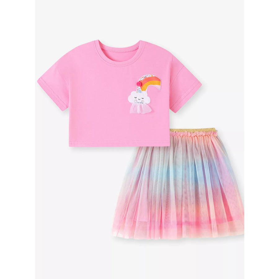 Children’s Rainbow Cloud Applique Top and Tulle Skirt Set Apparel and Accessories