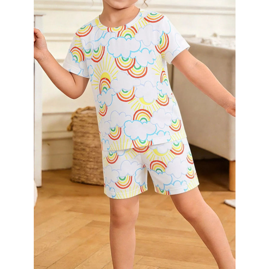 Children’s Rainbow Cloud Print Tee and Shorts Set White / 3Y Apparel and Accessories