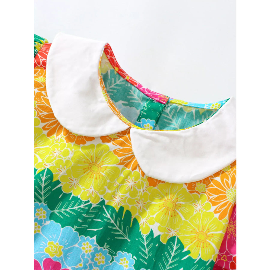 Children’s Rainbow Floral Print Peter Pan Collar Dress Apparel and Accessories