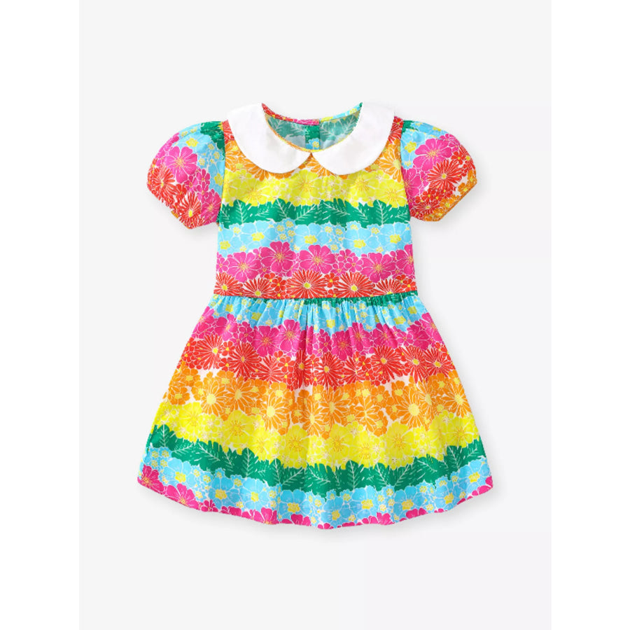 Children’s Rainbow Floral Print Peter Pan Collar Dress Apparel and Accessories