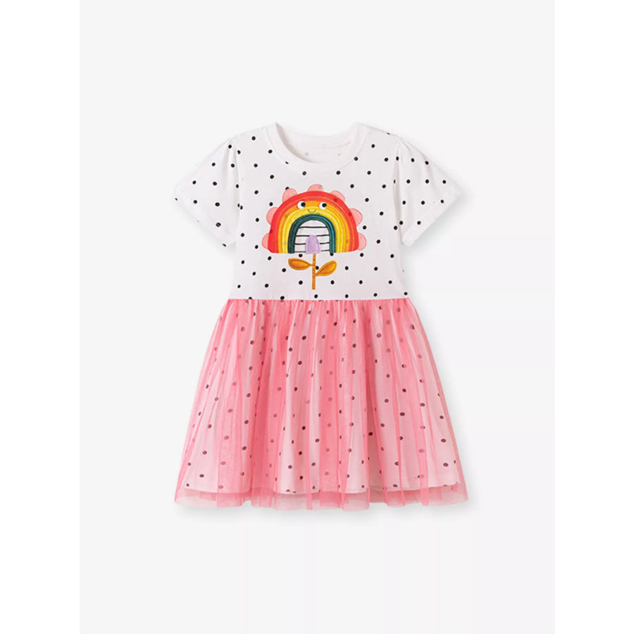 Children’s Rainbow Flower Polka Dot Tulle Dress Apparel and Accessories