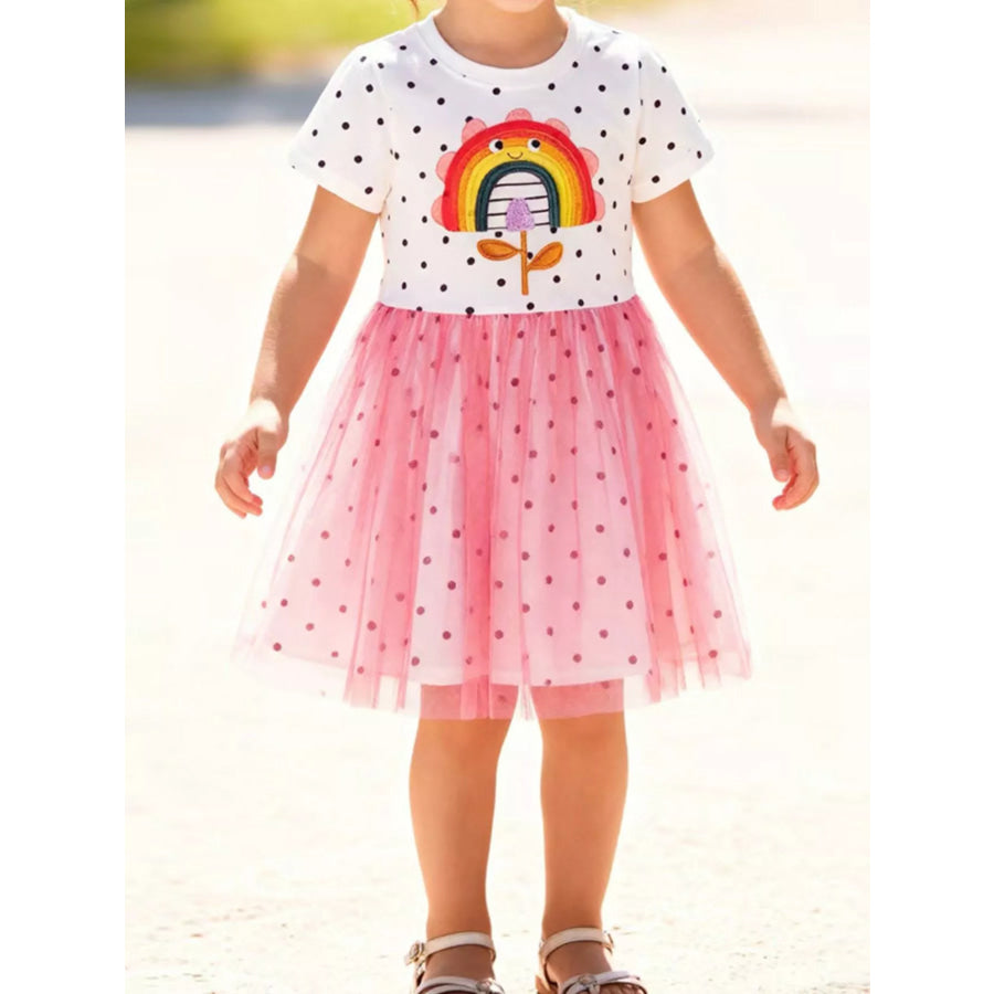 Children’s Rainbow Flower Polka Dot Tulle Dress Blush Pink / 2Y Apparel and Accessories