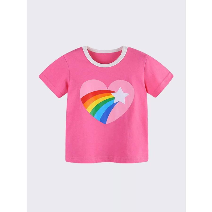 Children’s Rainbow Heart Graphic Short Sleeve T-Shirt Apparel and Accessories