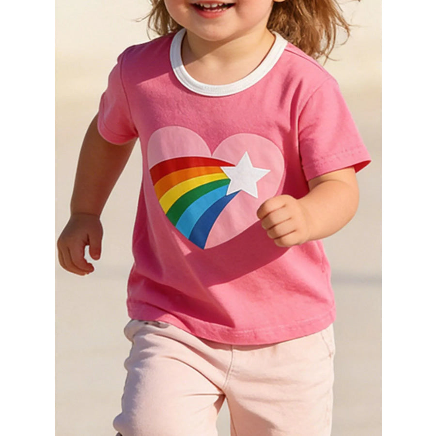 Children’s Rainbow Heart Graphic Short Sleeve T-Shirt Fuchsia Pink / 2T Apparel and Accessories