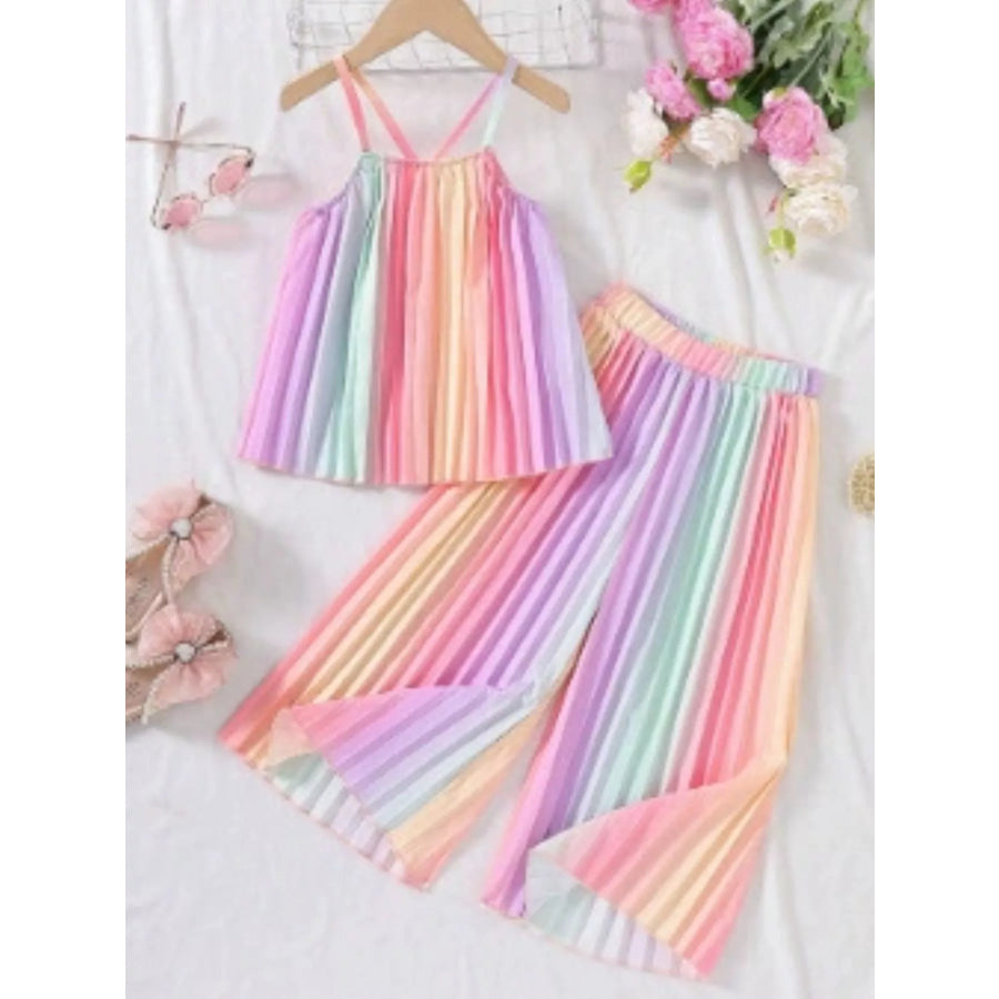 Children’s Rainbow Pleated Cami Top and Wide Leg Pants Set Apparel and Accessories