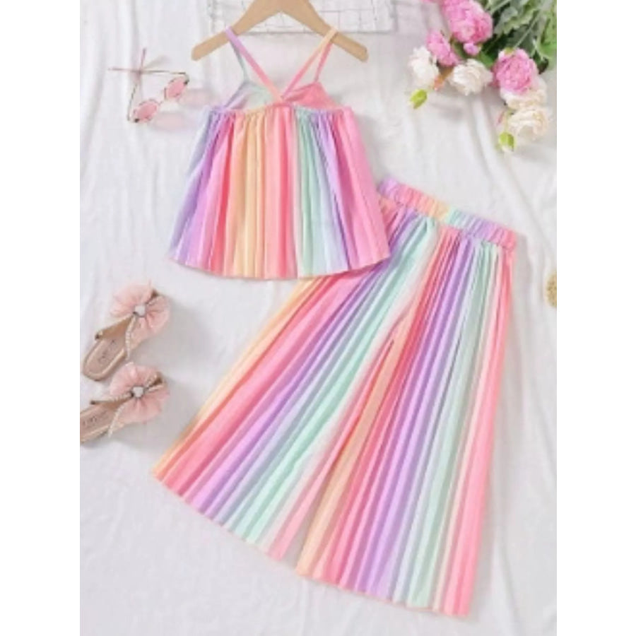 Children’s Rainbow Pleated Cami Top and Wide Leg Pants Set Apparel and Accessories