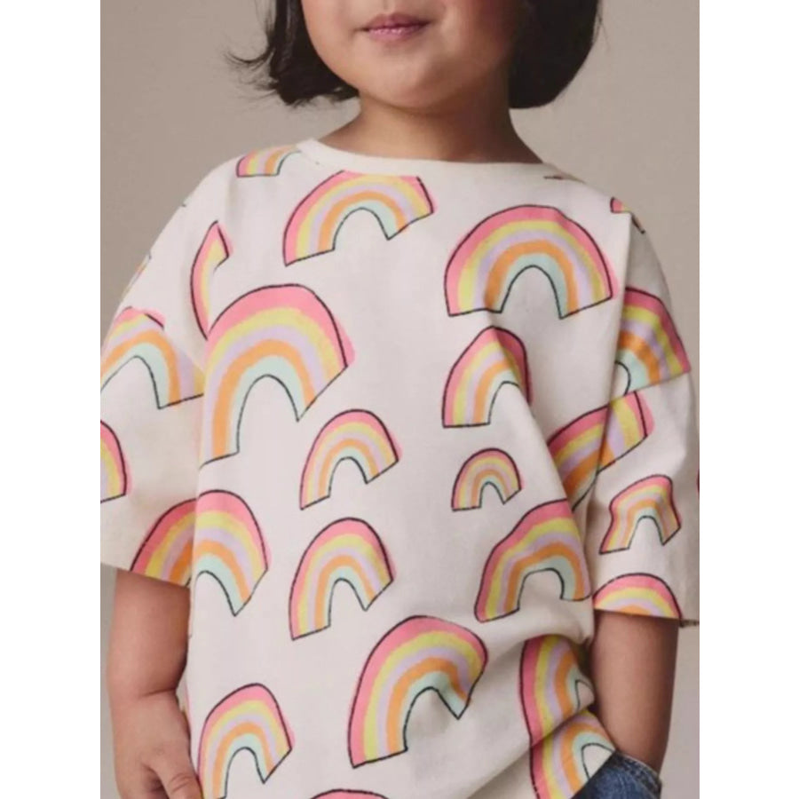 Children’s Rainbow Print Crew Neck T-Shirt White / 2T Apparel and Accessories