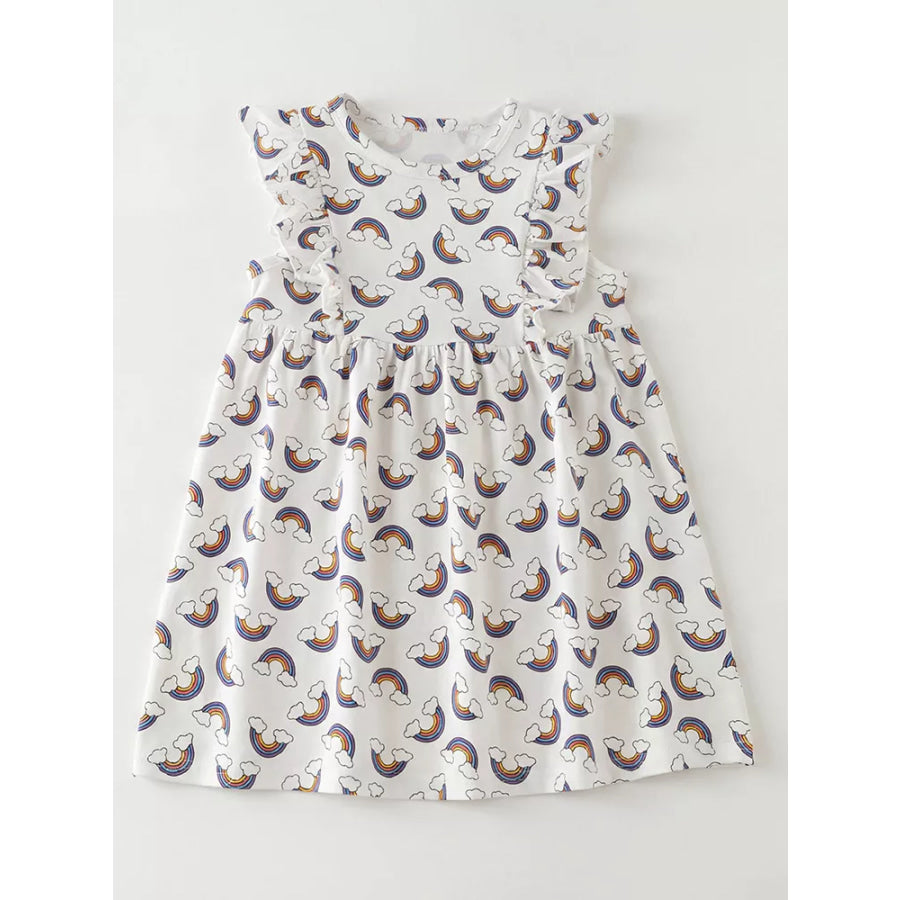 Children’s Rainbow Print Ruffle Sleeve Dress Apparel and Accessories