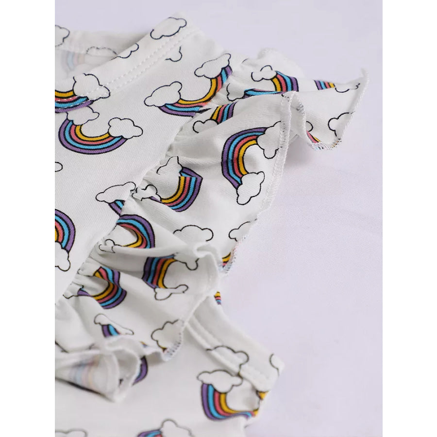 Children’s Rainbow Print Ruffle Sleeve Dress Apparel and Accessories