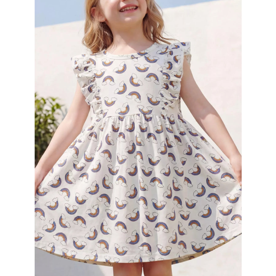 Children’s Rainbow Print Ruffle Sleeve Dress Grandma Gray / 2-3 Apparel and Accessories