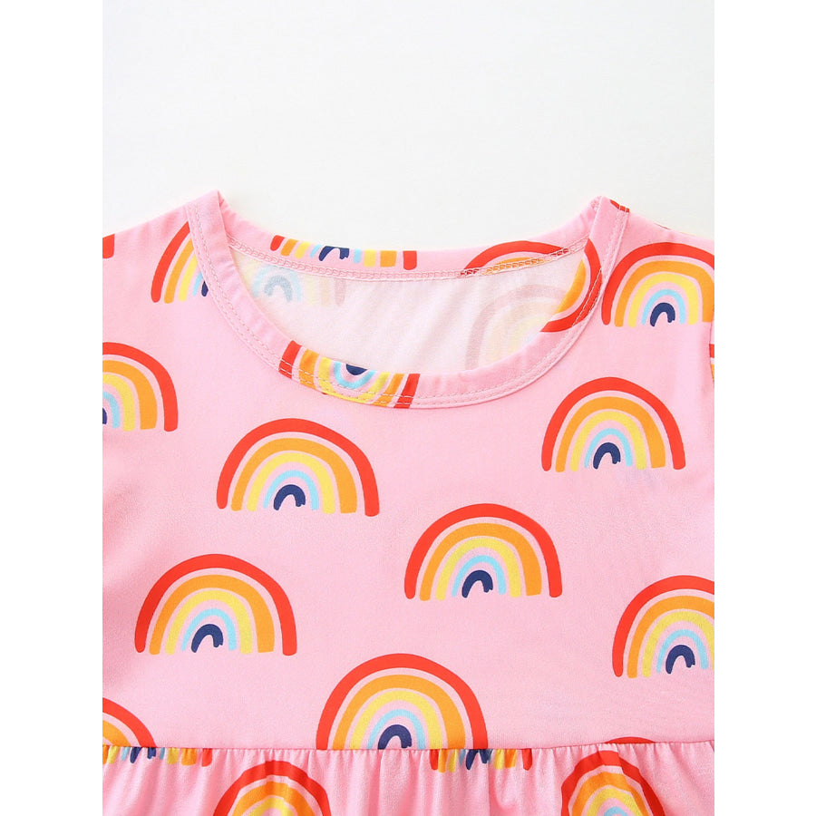 Children’s Rainbow Print Short Sleeve Casual Dress Apparel and Accessories
