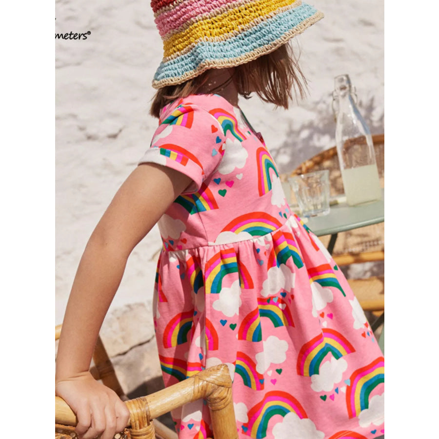 Children’s Rainbow Print Short Sleeve Casual Dress Multicolor / 2T Apparel and Accessories