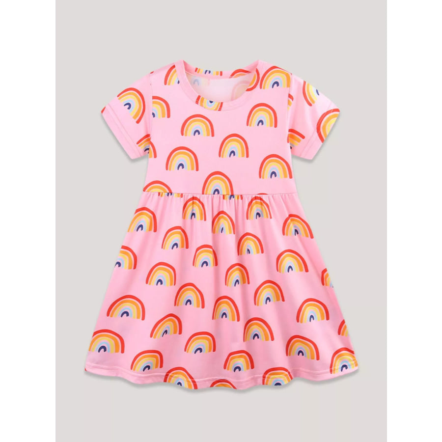 Children’s Rainbow Print Short Sleeve Casual Dress Apparel and Accessories