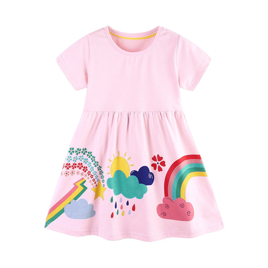 Children’s Rainbow Print Short Sleeve Casual Dress Apparel and Accessories