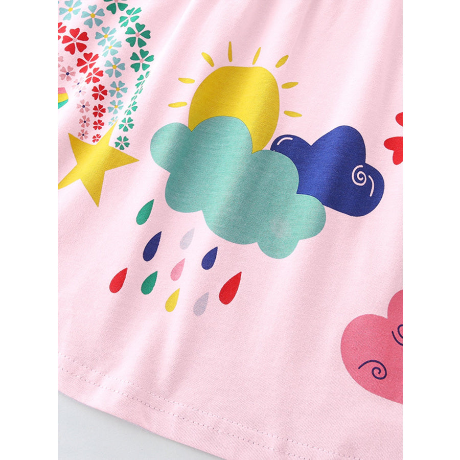 Children’s Rainbow Print Short Sleeve Casual Dress Apparel and Accessories