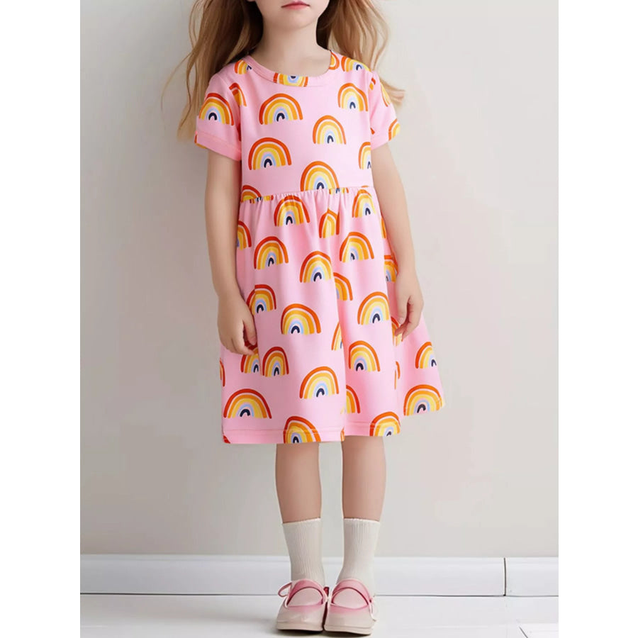 Children’s Rainbow Print Short Sleeve Casual Dress Blush Pink / 6Y Apparel and Accessories