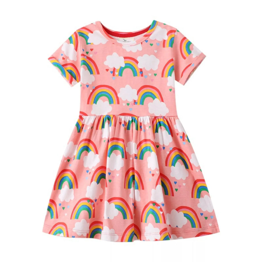 Children’s Rainbow Print Short Sleeve Casual Dress Multicolor / 2T Apparel and Accessories