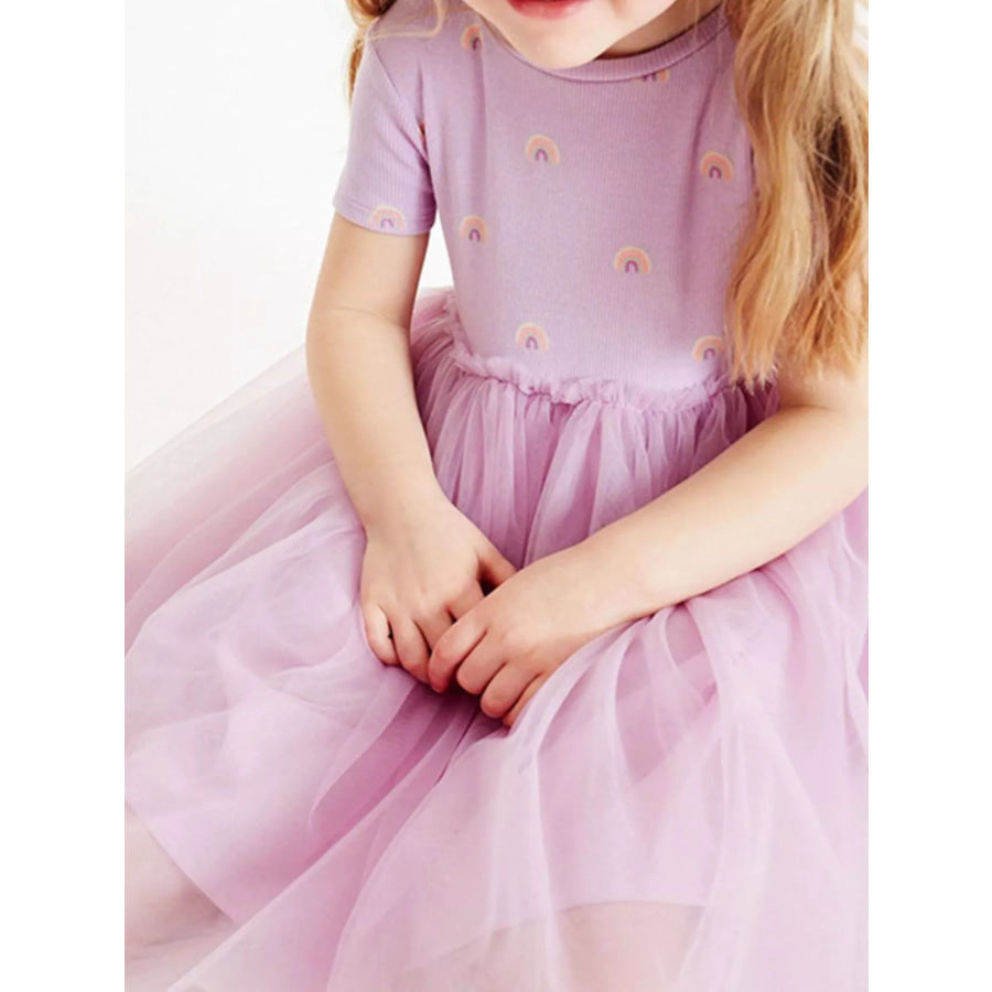 Children’s Rainbow Print Tulle Dress Lavender / 2T Apparel and Accessories