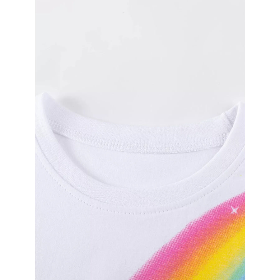 Children’s Rainbow Ruffle Sleeve Top and Tulle Skirt Set Apparel Accessories