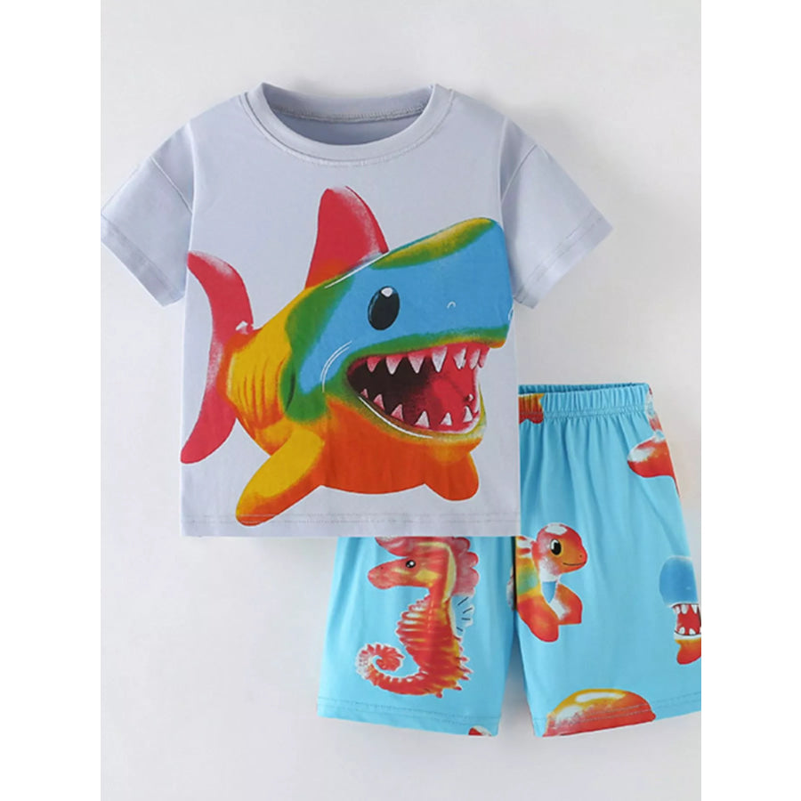 Children’s Rainbow Shark Print Tee and Shorts Set Apparel and Accessories