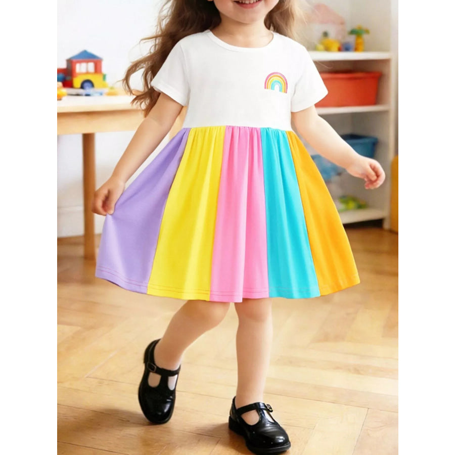 Children’s Rainbow Striped Casual Dress White / 2Y Apparel and Accessories