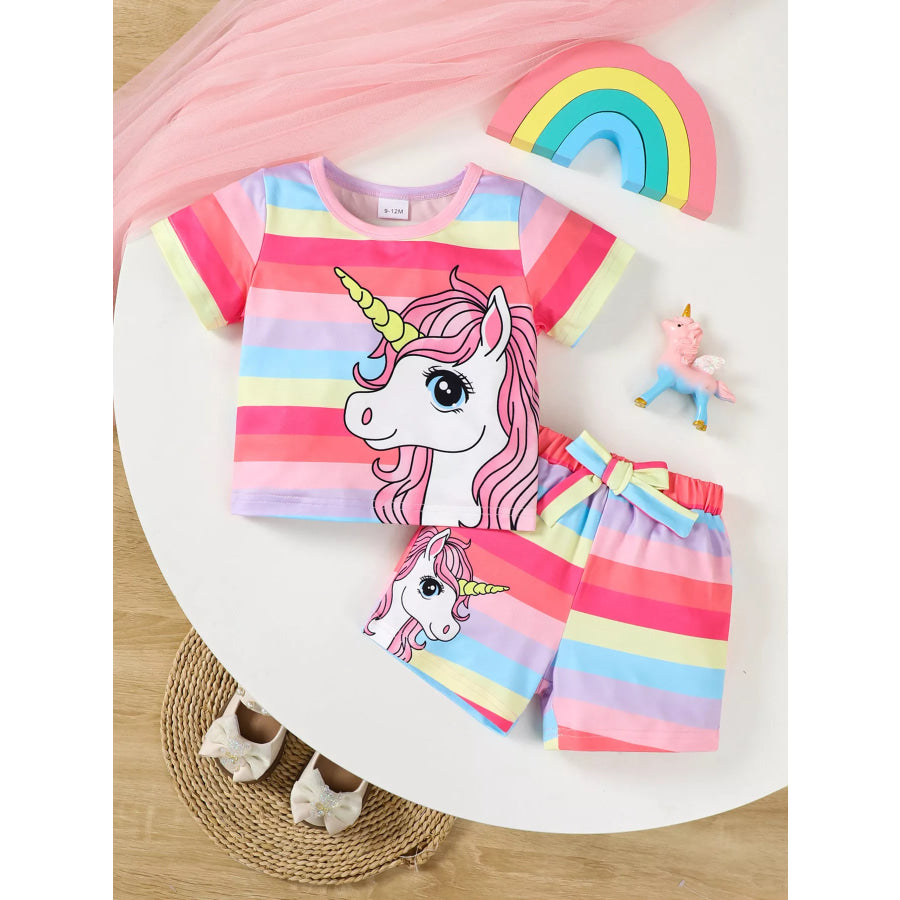Children’s Rainbow Striped Unicorn T-Shirt and Shorts Set Apparel and Accessories