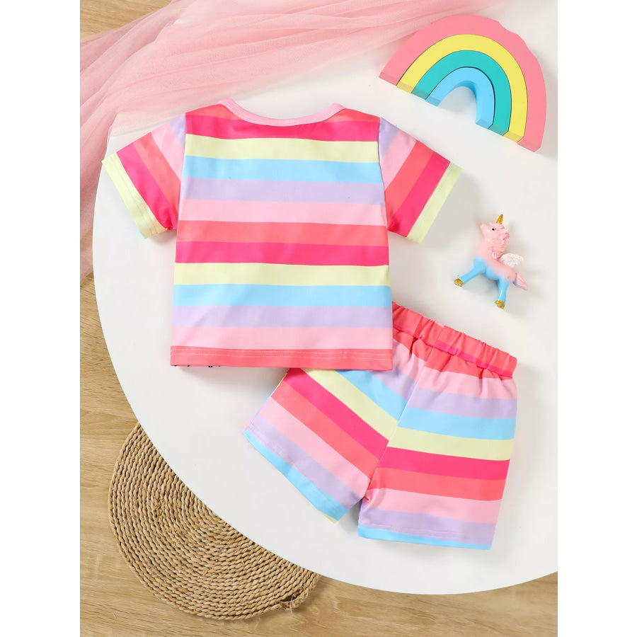 Children’s Rainbow Striped Unicorn T-Shirt and Shorts Set Apparel and Accessories