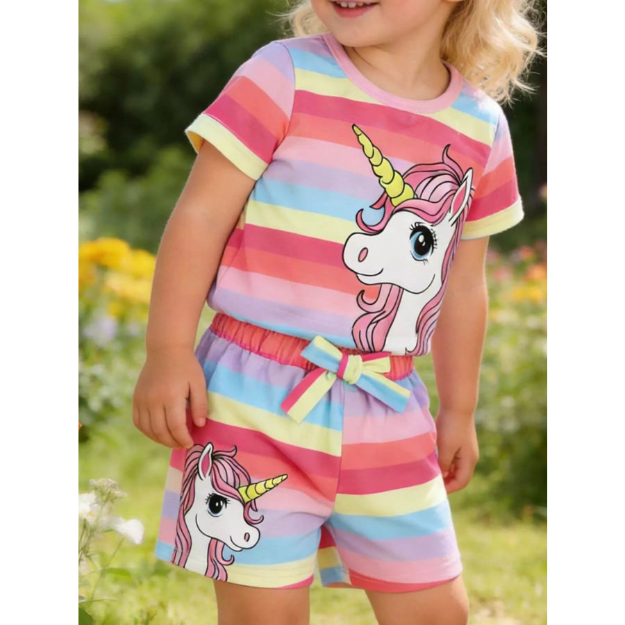 Children’s Rainbow Striped Unicorn T-Shirt and Shorts Set Apparel and Accessories