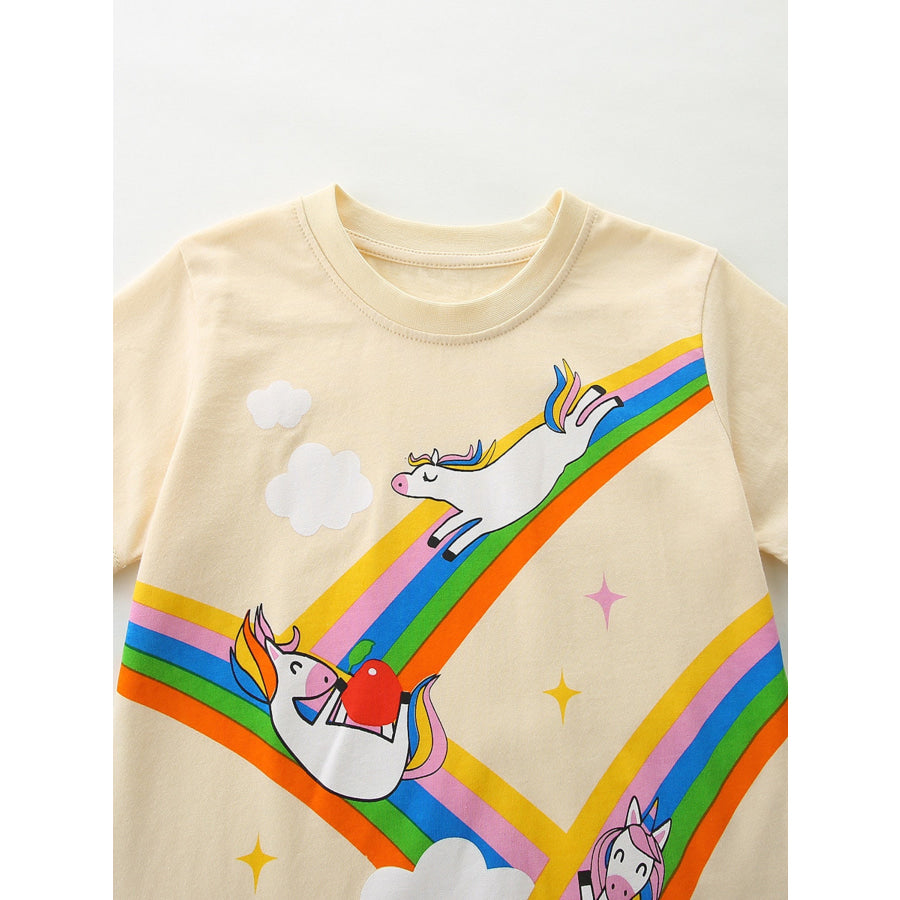 Children’s Rainbow Unicorn Graphic Round Neck T-Shirt Apparel and Accessories