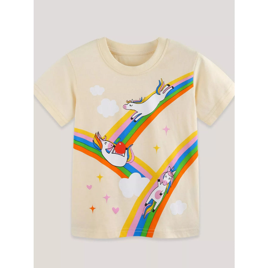 Children’s Rainbow Unicorn Graphic Round Neck T-Shirt Apparel and Accessories