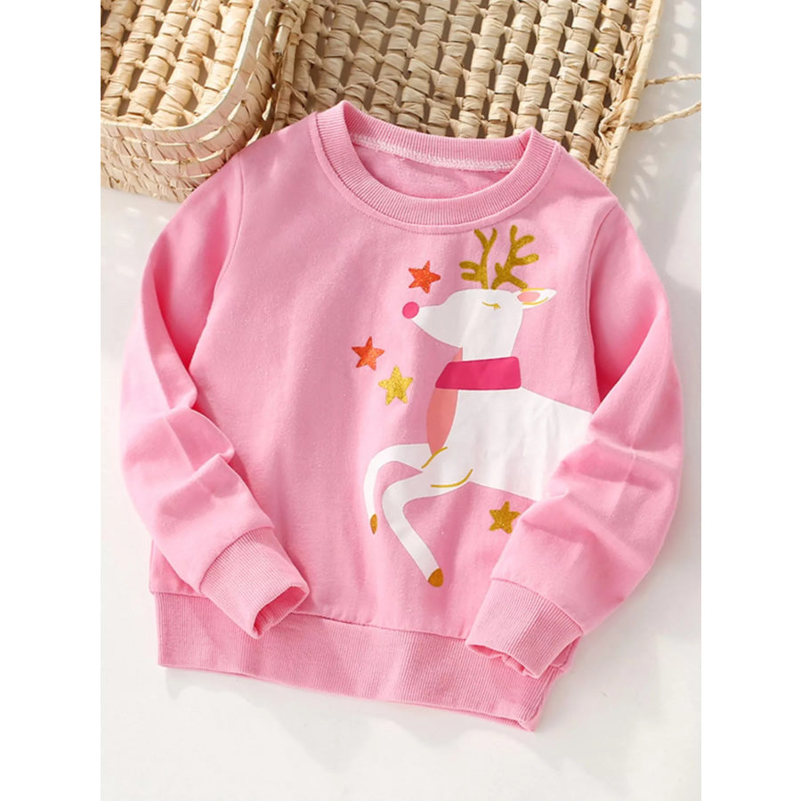 Children’s Reindeer Graphic Crew Neck Sweatshirt Pink / 3Y Apparel and Accessories