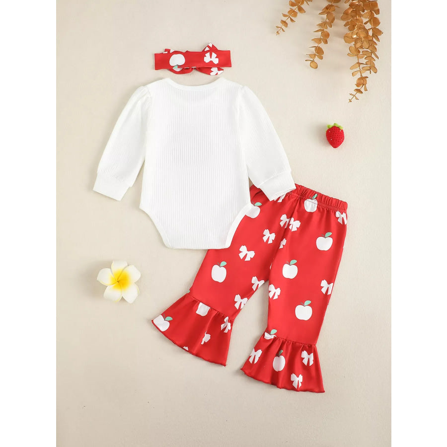 Children’s Ribbed Apple Bodysuit & Flare Pants Set with Headband Apparel and Accessories
